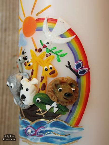 Taufkerze mit Arche Noah und Löwe