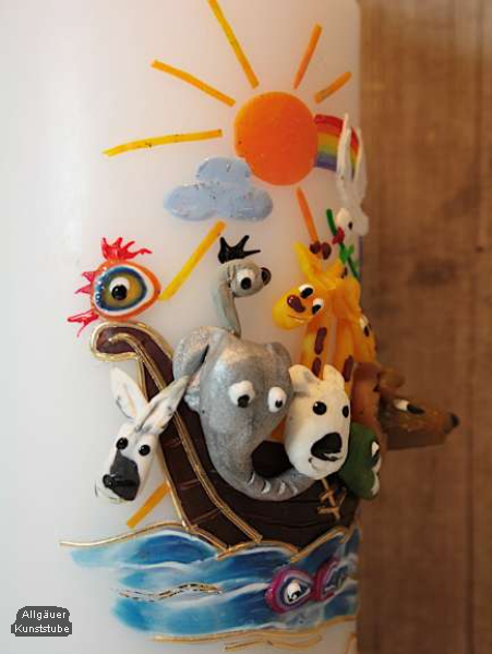 Taufkerze mit Arche Noah und Löwe