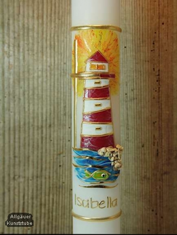 Kommunionkerze Anna mit Leuchtturm inkl. Box
