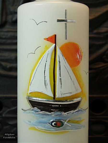 Taufkerze Manuel mit Boot