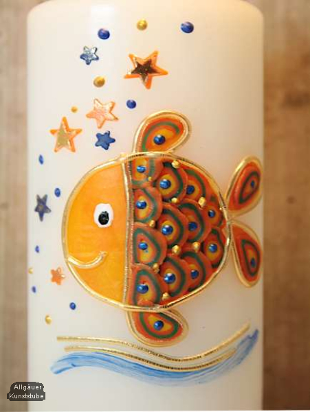 Taufkerze Lorenz mit Fisch