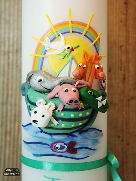 Taufkerze Pepe mit Arche und Tieren