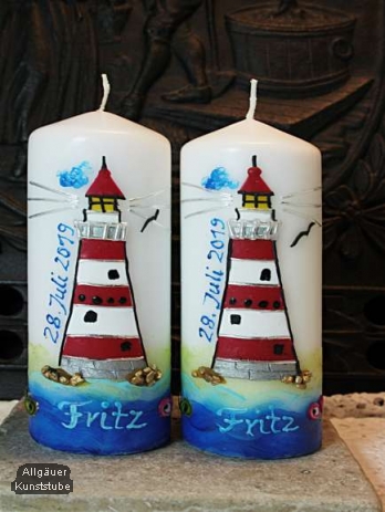 Patenkerze Amelia mit Leuchtturm