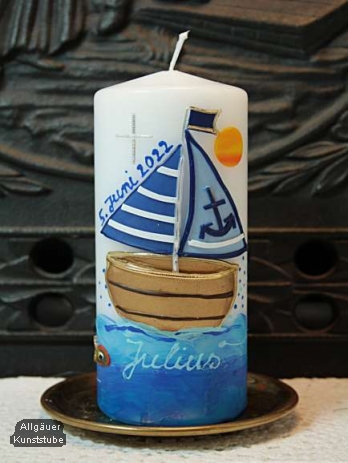 Patenkerze Julius mit Boot