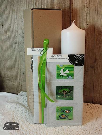 Bastelset Taube, Baum, Fische inkl. Kerze