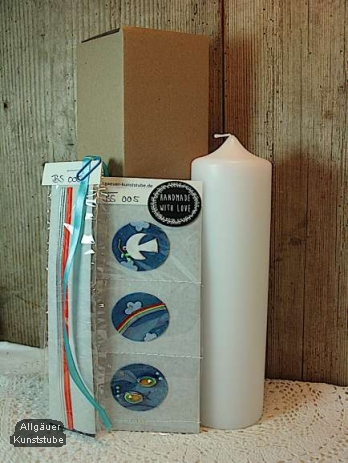 Bastelset Taube, Regenbogen, Fische rund  inkl. Kerze