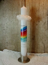 Kommunionkerze Ria mit Regenbogen inkl. Box