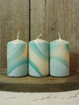 Handveredelte Kerze Türkis 10 cm x 5 cm (3 Stück)